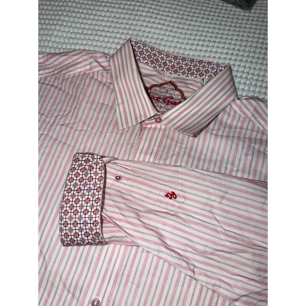 Robert Graham Button Down Shirt Mens 2XL Pink Striped Classic Fit Long Sleeve